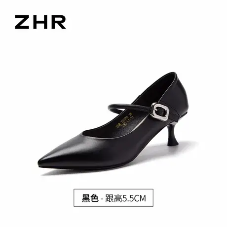 法式气质尖头软皮浅口单鞋女2025春季新款一字扣带玛丽珍鞋图片