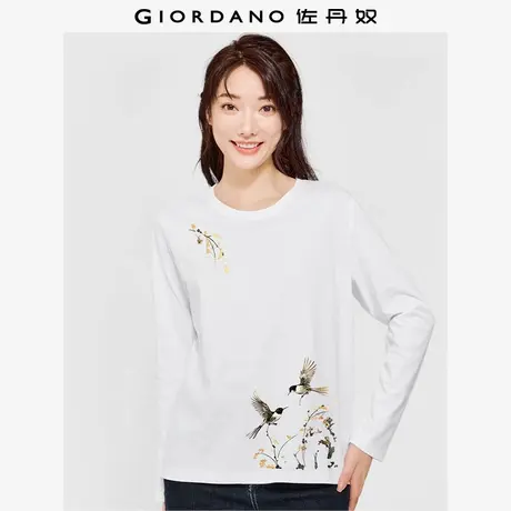 佐丹奴T恤女装纯棉印花圆领长袖T恤 69393212图片