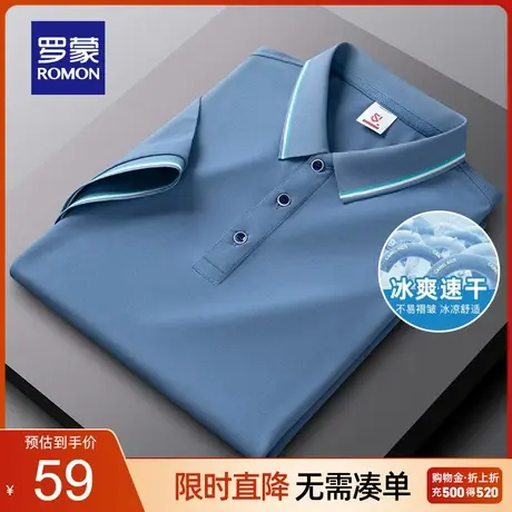罗蒙男士凉感短袖T恤衫翻领夏季薄款透气中青年舒适短袖POLO衫男图片