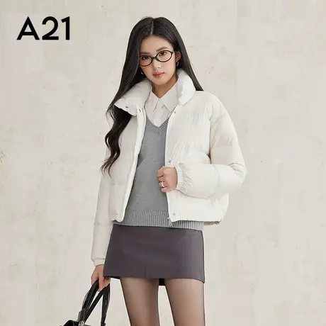 A21女装梭织宽松立领落肩开襟厚短羽绒服冬季保暖加厚羽绒外套商品大图