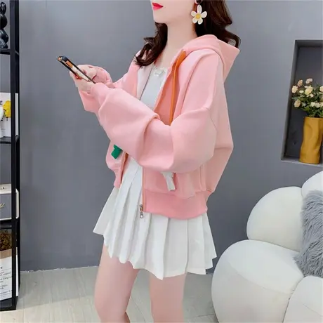 短款小个子炸街连帽开衫卫衣女2023新款秋季宽松时尚百搭外套上衣商品大图