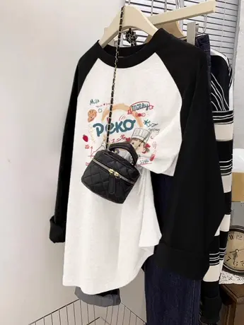 仿棉长袖t恤女2023新款春秋装冬季内搭打底衫小众设计感美式上衣图片