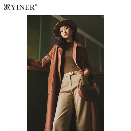YINER音儿女装冬季新款长款暗扣纯羊毛呢大衣商品大图