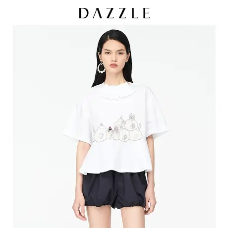 DAZZLE地素奥莱 巴巴爸爸系列刺绣薄款白衬衫女2D3D3061C图片