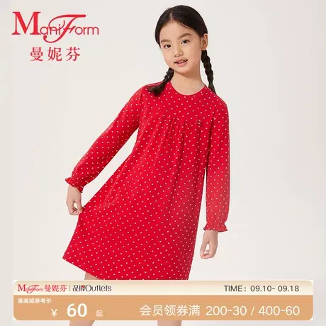 曼妮芬女童睡衣波点圆领长袖睡裙家居服可爱起居服20320477图片