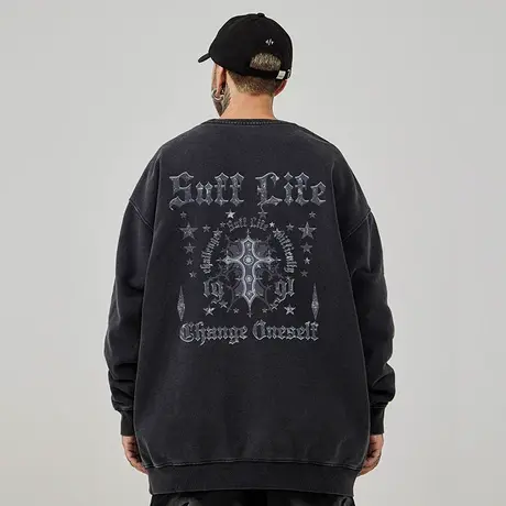 重磅美式复古嘻哈大码卫衣男生纯棉水洗做旧高街外套加绒秋冬男款图片