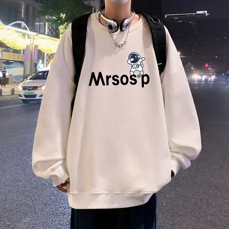 加绒保暖圆领卫衣男秋冬季新款宽松套头内搭oversize潮流休闲上衣商品大图