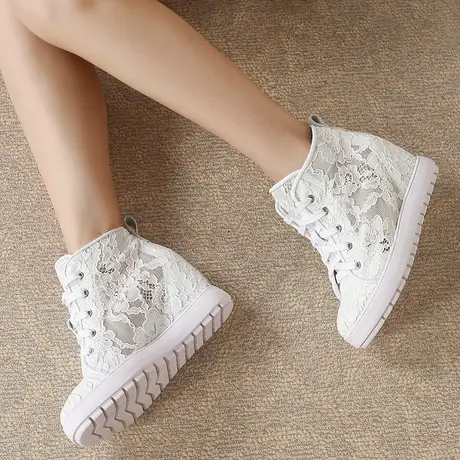 内增高休闲鞋女10CM坡跟单鞋软底镂空透气网鞋旅游婚纱神器小白鞋商品大图