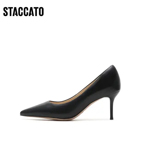 思加图新款奶油鞋通勤纯色单鞋细跟高跟鞋女皮鞋A1151CQ2图片