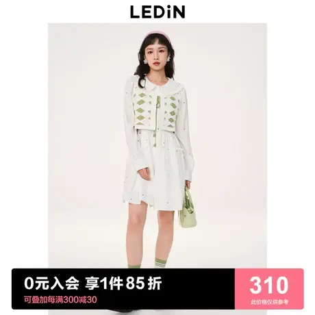 乐町甜美波点连衣裙2023春长袖小白裙C2FAD1401商品大图