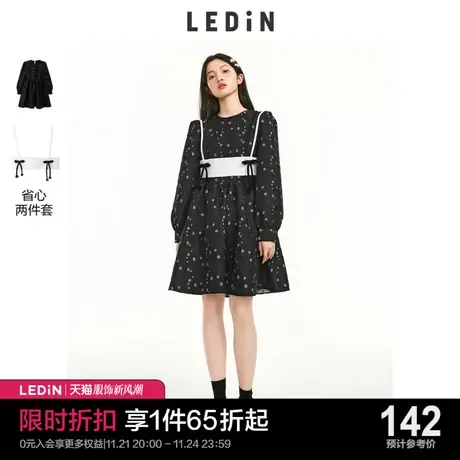 乐町腰封连衣裙休闲春夏新款女装新年娃娃裙小黑裙设计感少女甜美商品大图