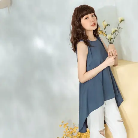 桔熊夏季通勤无袖上衣女纯色柔软飘逸中长款背心胖mm大码AB14740商品大图