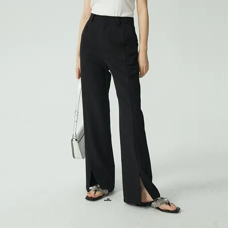 omont蛋挞家 高腰开叉直筒休闲裤女春季年新款高级感显瘦长裤商品大图