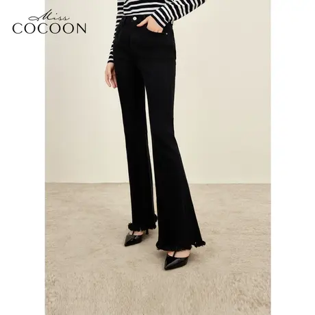 MISSCOCOON经典裤子2023冬装新款女装气质微喇牛仔大贴袋牛仔裤图片