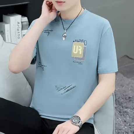 纯棉白色短袖t恤男修身2024夏季打底衫黑色薄款圆领体恤打底衫ins商品大图