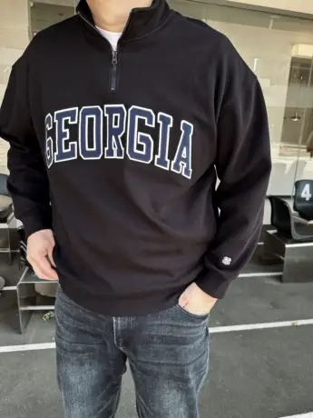 DAEVU冬新款磨毛加厚半拉链欧美休闲潮胖加肥加大码男士长袖卫衣商品大图