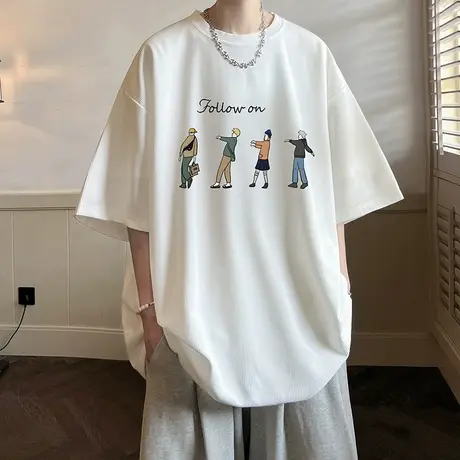 华夫格t恤男短袖男大码五分袖短袖T恤男ins潮学生百搭半袖夏季纯商品大图