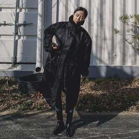 秋冬新款羊羔毛领子棉衣女中长款韩版宽松大码灯笼袖加厚羽绒棉服商品大图