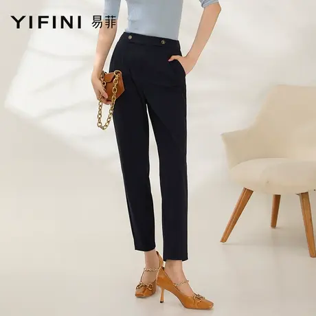 Yifini/易菲休闲高腰西服裤九分小脚裤女秋季新款铅笔裤直筒商品大图