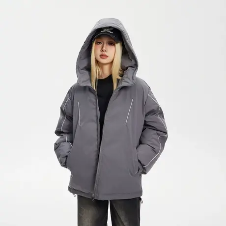 美式复古连帽保暖棉服女加厚冬季运动外套2023新款宽松面包服棉衣商品大图