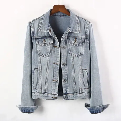 牛仔外套女春秋短款韩版新款修身显瘦学生长袖大码牛仔服上衣浅色图片