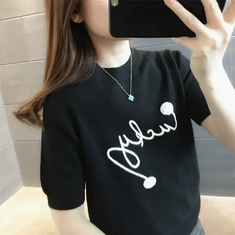 春新款针织纯色短袖女2023年韩系时尚洋气减龄百搭气质显瘦小个子图片