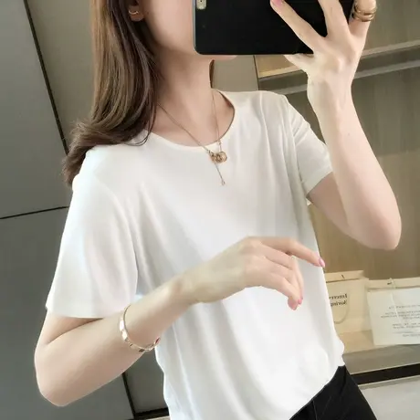 短袖白色t恤女士夏装新款春秋短款韩风chic上衣打底衫内搭宽松商品大图