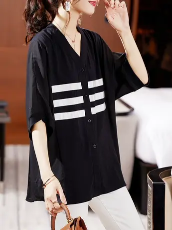 短袖衬衫女2023夏新款半袖温柔系穿搭上衣大码胖mm藏肉中长款遮臀商品大图