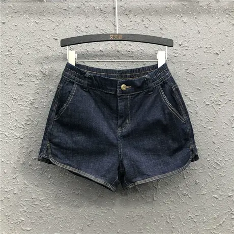 港味休闲春夏季新款深蓝色牛仔短裤女简约时尚宽松显瘦外穿阔腿裤商品大图
