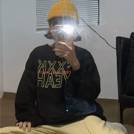 新款韩版秋冬季字母慵懒风宽松bf套头oversize卫衣圆领上衣女ins商品大图