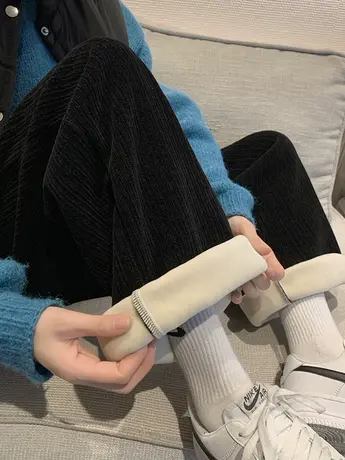 雪尼尔阔腿裤女春秋冬2023新款高腰垂感直筒小个子加绒灯芯绒裤子图片