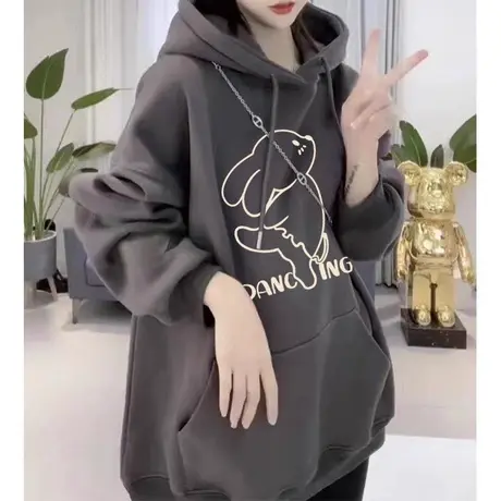 hiphop潮牌连帽卫衣秋冬高级感加绒保暖上衣潮ins大码高街风外套商品大图