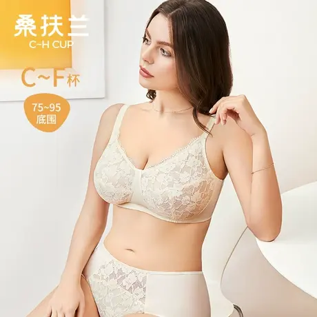 桑扶兰夏无钢圈薄款文胸蕾丝大胸显小单层透气内衣女S8026004图片