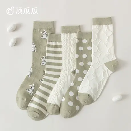 【玉肌棉】顶瓜瓜袜子女夏中筒袜运动袜吸湿排汗抑菌防臭条纹袜子商品大图