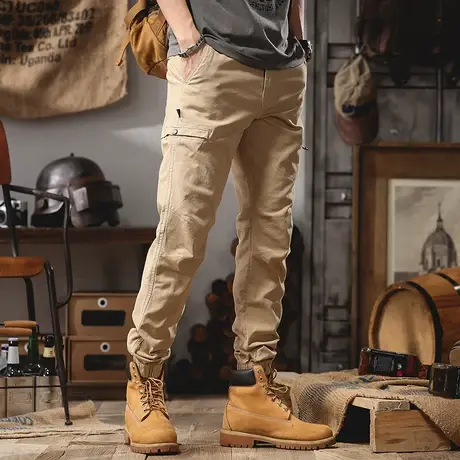 夏季薄款男工装裤时尚裤子男款潮流裤子复古束脚裤大码男士长裤商品大图