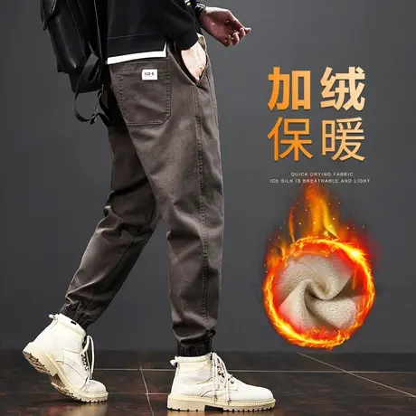 男生痞帅潮牌保暖外穿美式工装秋冬季2023年新款加绒加厚休闲裤子商品大图