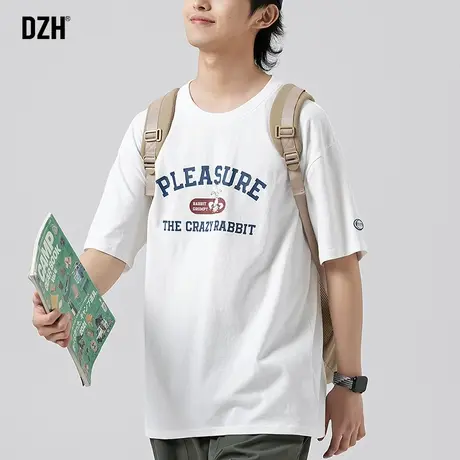 男生白色印花t恤男短袖纯棉宽松圆领上衣2023新款半袖男款体恤衫商品大图