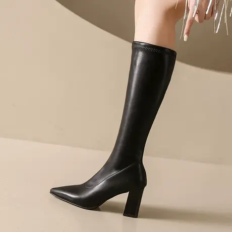 靴子女2023年新款秋冬季尖头高跟靴显瘦高筒长靴超火不过膝骑士靴图片