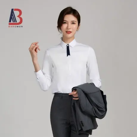 BAROMON/培罗蒙女士长袖衬衫2025新款女装白色纯棉商务职业装衬衣图片