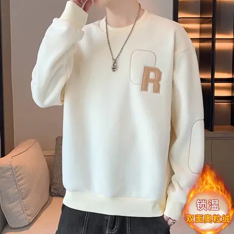 加绒卫衣男士秋冬季新款潮牌加厚圆领长袖t恤奥粒绒保暖内搭上衣商品大图