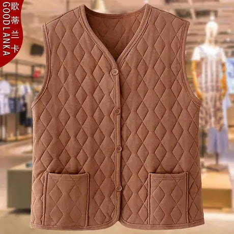 大码中老年妈妈秋冬内搭夹棉马甲女宽松时尚双面德绒V领马夹外套商品大图