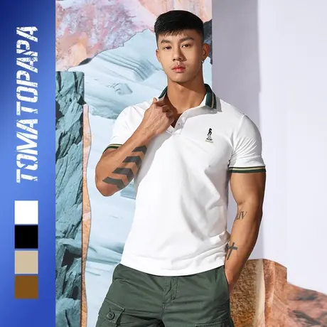 TOMATOPAPA2021美式趣味卡通人针织刺绣男polo衫潮流罗纹翻领T恤商品大图