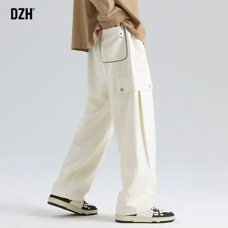 男士米白色裤子直筒宽松美式工装裤潮牌男休闲裤男款高街裤伐木裤图片