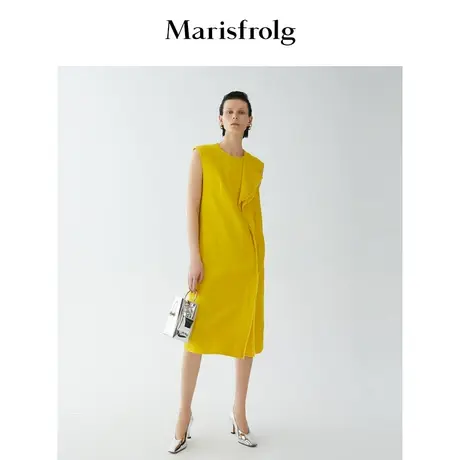 【轻礼系列】玛丝菲尔年秋季新款荷叶边黄色无袖连衣裙礼服裙图片