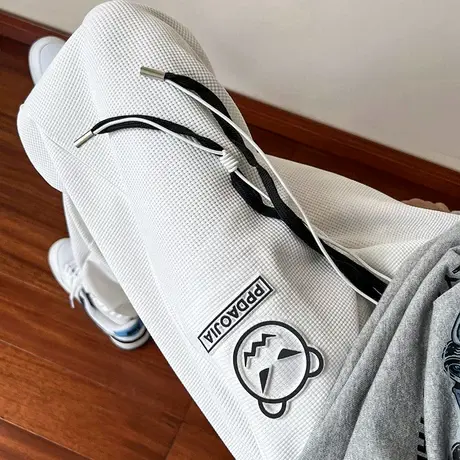 华夫格宽松休闲卫裤男秋冬季潮牌炸街ulzzang帅气嘻哈束脚运动裤商品大图