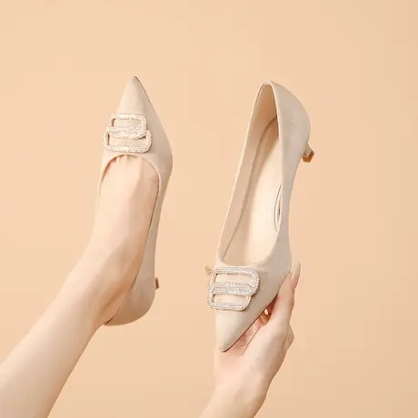 单鞋女配裙子2024新款春季尖头水钻职业工作鞋性感百搭细跟高跟鞋图片