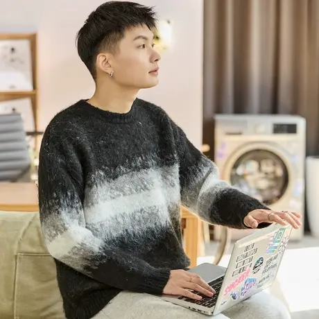 唐狮2024渐变男士毛衣冬季新款商务撞色毛感慵懒风上衣男毛衫2.1图片
