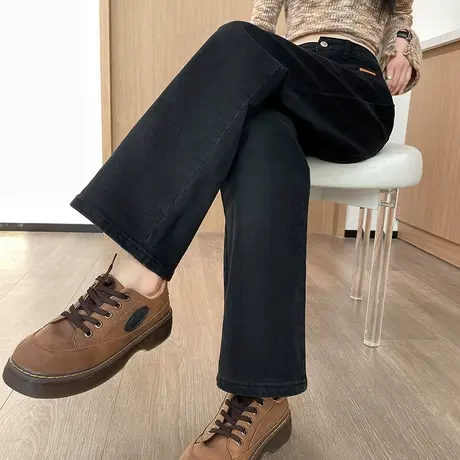 设计感窄版阔腿牛仔裤女2024年春秋新款高腰宽松显瘦直筒拖地裤子商品大图