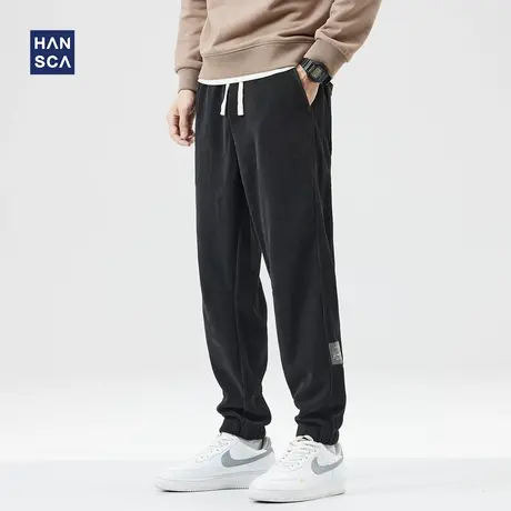 hansca灯芯绒休闲裤男秋冬款加绒加厚潮牌束脚宽松雪尼尔运动长裤商品大图