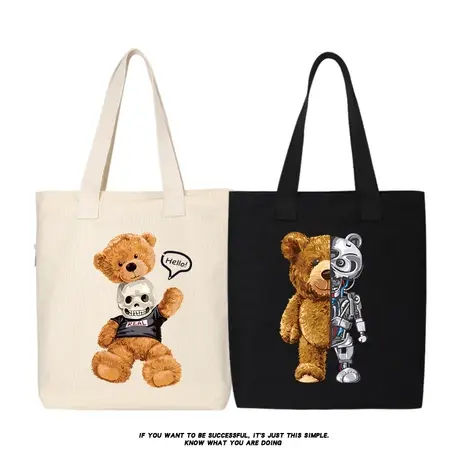秀洛骷髅泰迪机械小熊潮牌帆布包袋书包托特包女单肩包手提包手拎商品大图